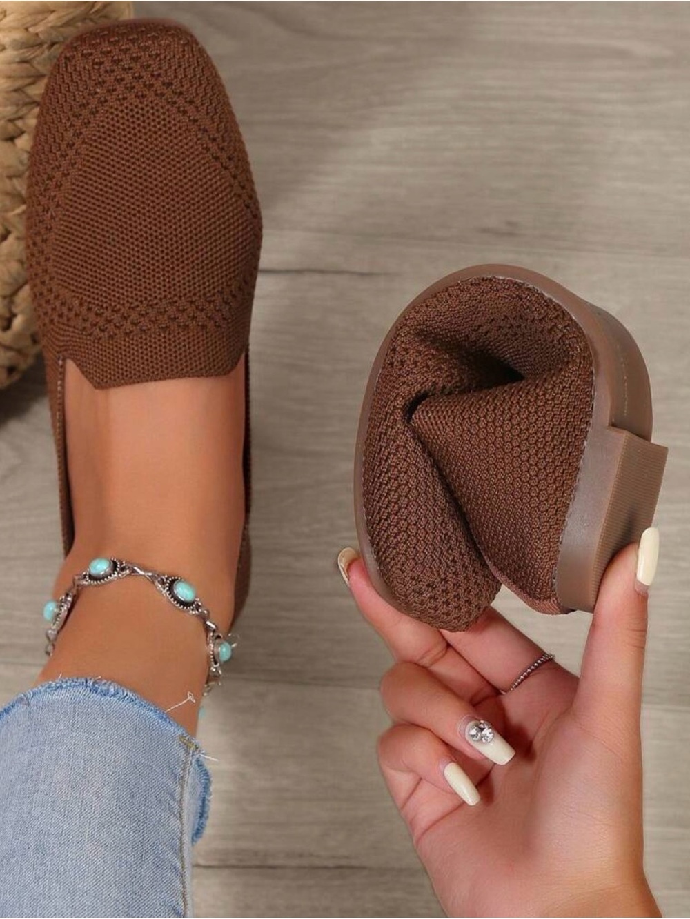 Comfort Knit Brown Women’s Slip-On Loafers